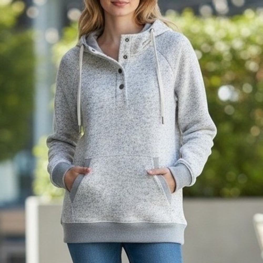 Thread & Supply Hoodie Womens XS‎ Heather Ivory Snap Neck Pullover Polyester